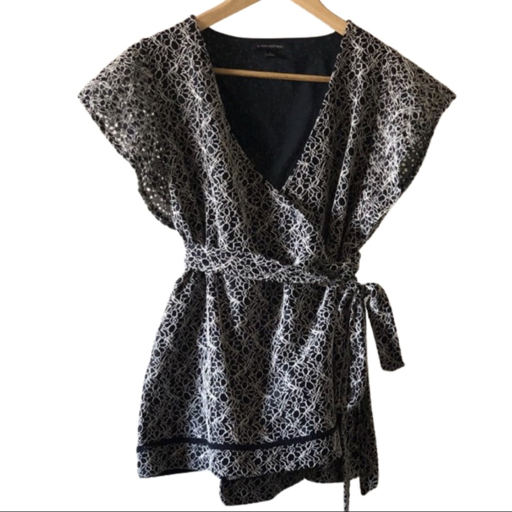 Banana Republic Floral Lace Pattern Wrap Blouse